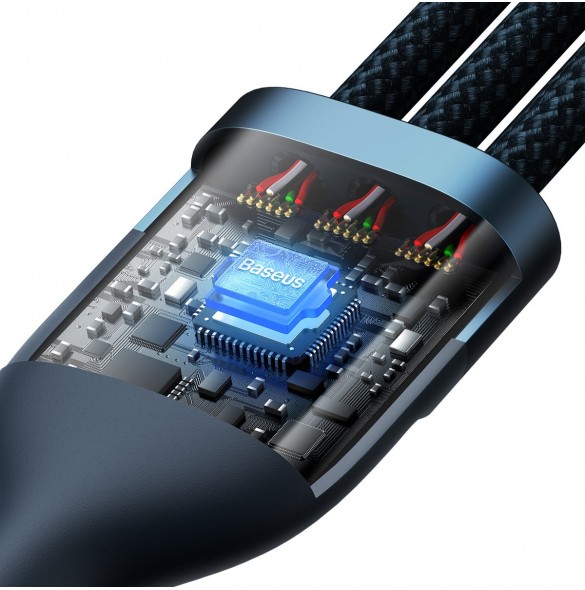 Baseus Flash Series II 3in1 snabbladdningskabel USB-A till USB-C / Micro-USB / Lightning 66W 480Mbps 1,2m Blå