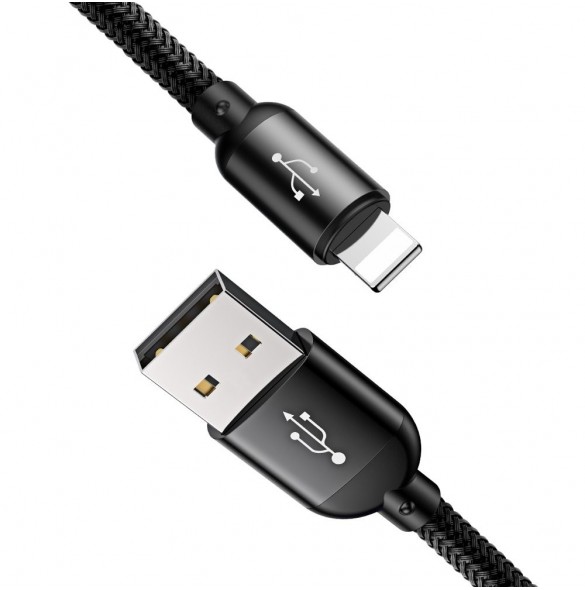 Baseus tre primära färger 3-i-1 USB - mikro-USB / Lightning / USB-C nylonflätad kabel 3,5A 1,2M svart (CAMLT-BSY01)