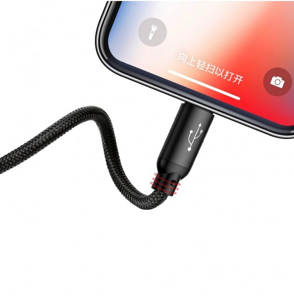 Baseus tre primära färger 3-i-1 USB - mikro-USB / Lightning / USB-C nylonflätad kabel 3,5A 1,2M svart (CAMLT-BSY01)