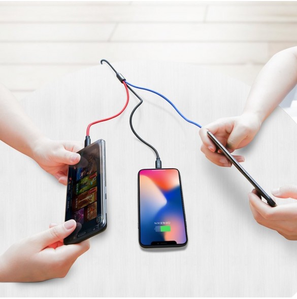 Baseus tre primära färger 3-i-1 USB - mikro-USB / Lightning / USB-C nylonflätad kabel 3,5A 1,2M svart (CAMLT-BSY01)