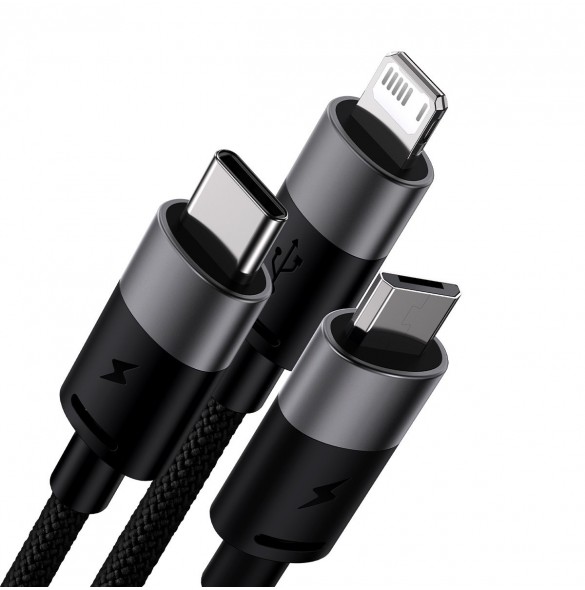 3in1 USB - micro USB / Lightning / USB C 3.5A 1.2m kabel Baseus StarSpeed - svart