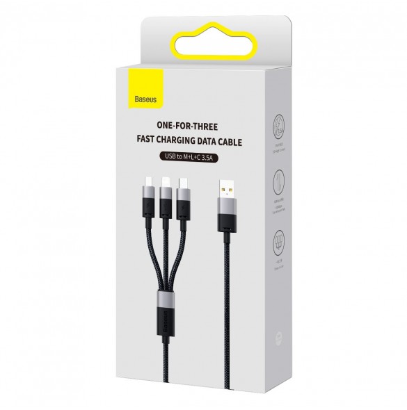 3in1 USB - micro USB / Lightning / USB C 3.5A 1.2m kabel Baseus StarSpeed - svart