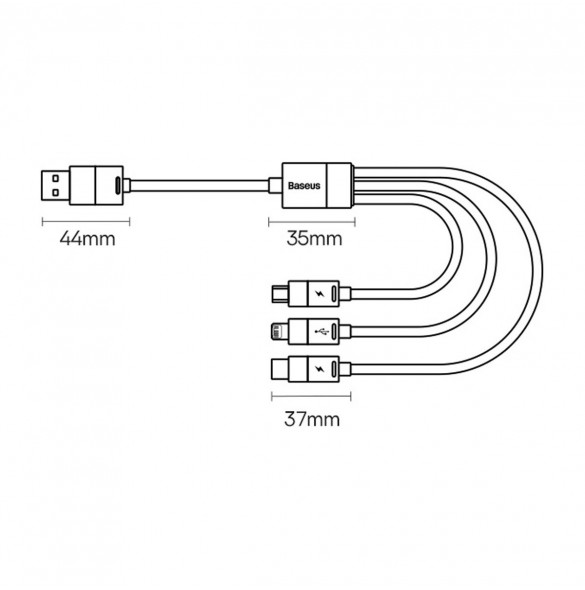 3in1 USB - micro USB / Lightning / USB C 3.5A 1.2m kabel Baseus StarSpeed - svart