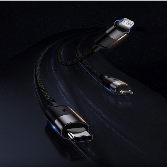 3in1 USB - micro USB / Lightning / USB C 3.5A 1.2m kabel Baseus StarSpeed - svart