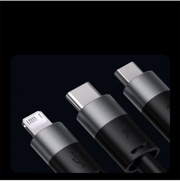 3in1 USB - micro USB / Lightning / USB C 3.5A 1.2m kabel Baseus StarSpeed - svart