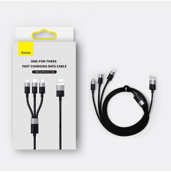 3in1 USB - micro USB / Lightning / USB C 3.5A 1.2m kabel Baseus StarSpeed - svart