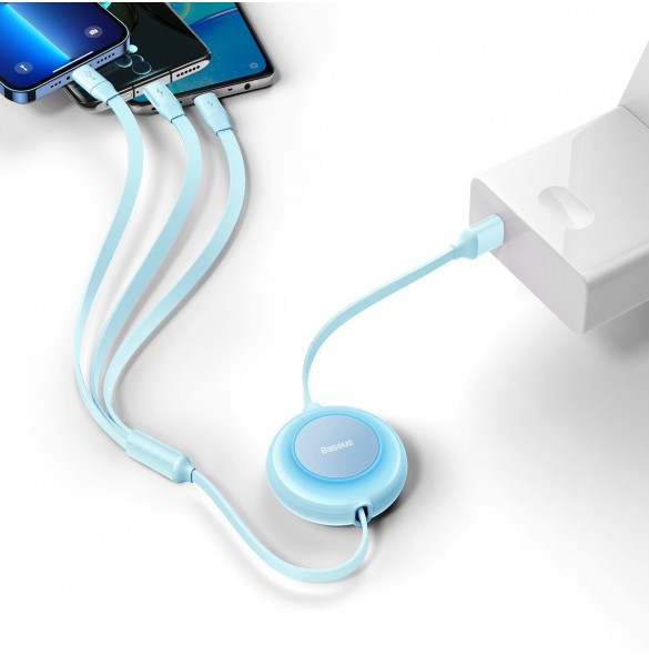 Baseus Bright Mirror 2 3-i-1 USB Typ A-kabel - micro USB + Lightning + USB Typ C 3.5A 1.1m blå (CAMJ010017)