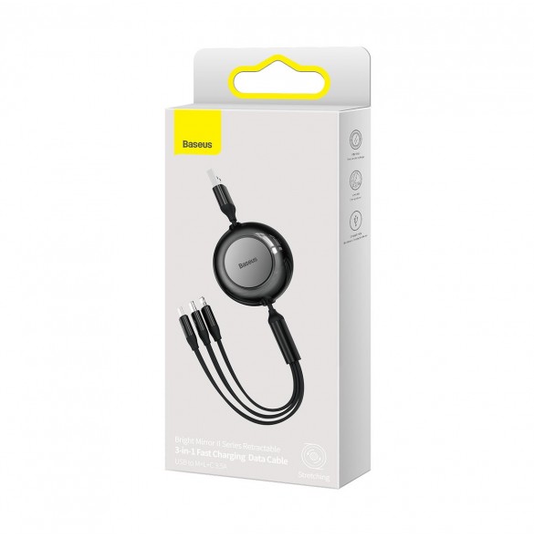 Baseus Bright Mirror 2-kabel 3-i-1-kabel USB Typ A - micro USB + Lightning + USB Typ C 3.5A 1.1m svart (CAMJ010001)
