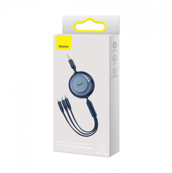 Baseus Bright Mirror 2-kabel 3-i-1-kabel USB Typ A - micro USB + Lightning + USB Typ C 3.5A 1.1m blå (CAMJ010003)