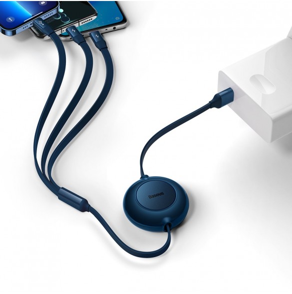 Baseus Bright Mirror 2-kabel 3-i-1-kabel USB Typ A - micro USB + Lightning + USB Typ C 3.5A 1.1m blå (CAMJ010003)