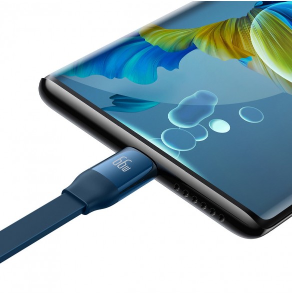 Baseus Bright Mirror 2 infällbar kabel 3-i-1-kabel USB Typ A - micro USB + Lightning + USB Typ C 66W 1,1 m blå (CAMJ010103)