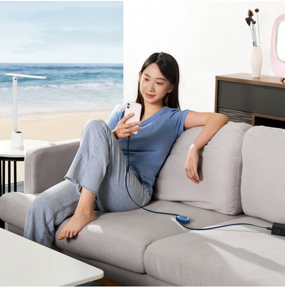Baseus Bright Mirror 2 infällbar kabel 3-i-1-kabel USB Typ A - micro USB + Lightning + USB Typ C 66W 1,1 m blå (CAMJ010103)