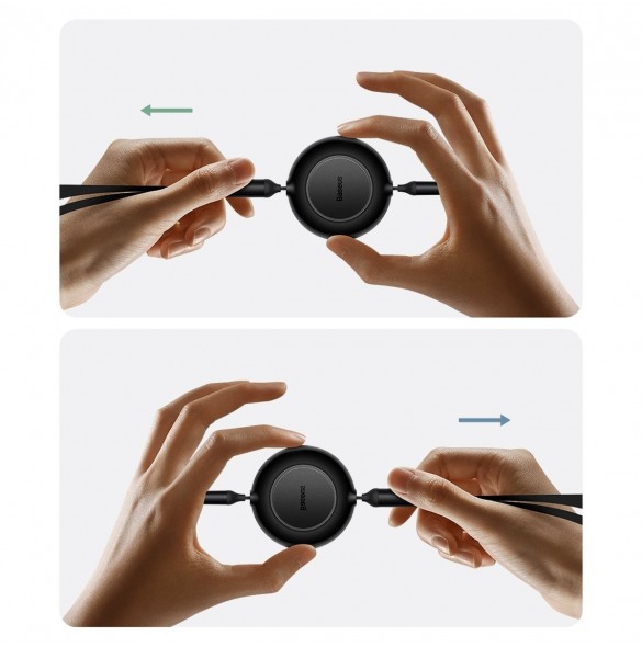 Baseus Bright Mirror 2 infällbar kabel 3-i-1-kabel USB Typ A - micro USB + Lightning + USB Typ C 66W 1,1 m blå (CAMJ010103)