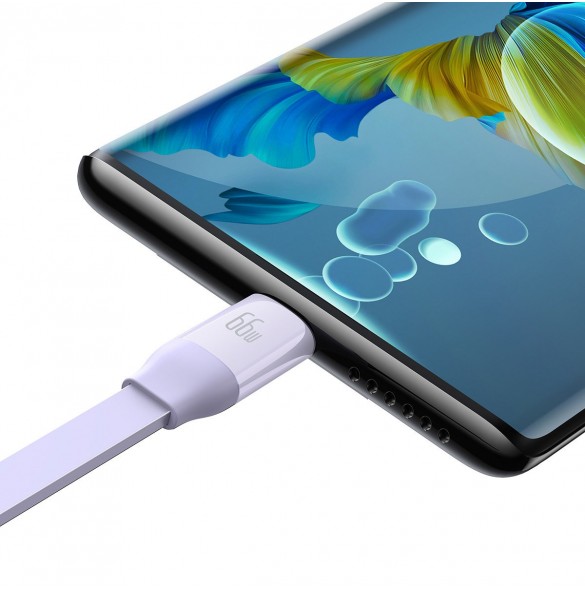 Baseus Bright Mirror 2 infällbar kabel 3-i-1-kabel USB Typ A - micro USB + Lightning + USB Typ C 66W 1,1m lila (CAMJ010105)