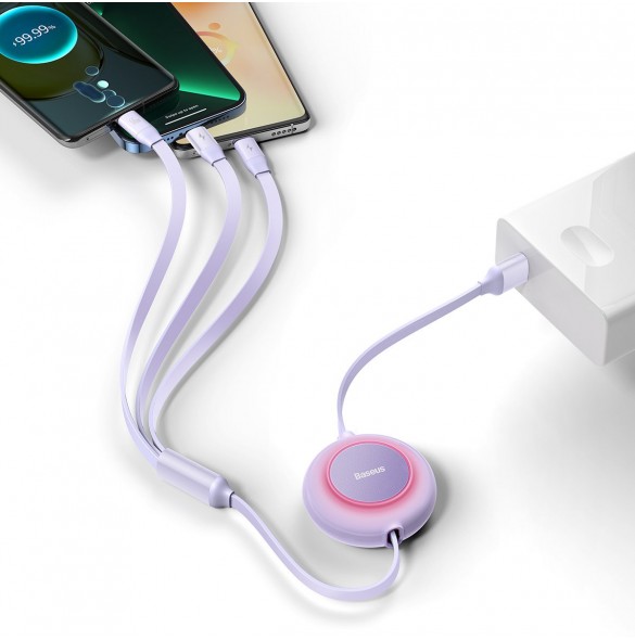 Baseus Bright Mirror 2 infällbar kabel 3-i-1-kabel USB Typ A - micro USB + Lightning + USB Typ C 66W 1,1m lila (CAMJ010105)