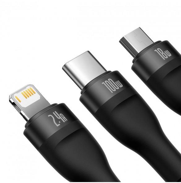 Baseus Flash Series II-kabel USB - USB Typ C / Lightning / micro USB 100 W 1,2 m svart (CASS030001)
