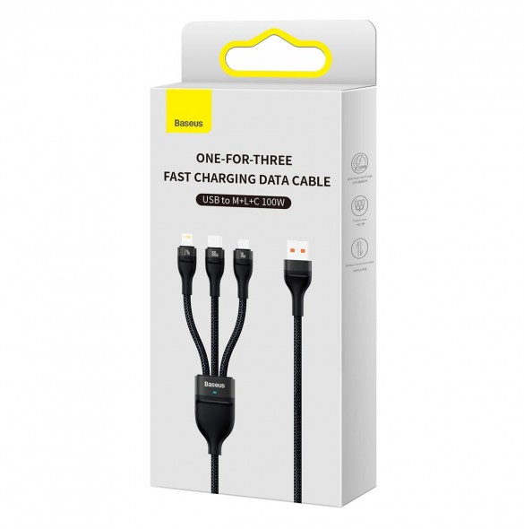Baseus Flash Series II-kabel USB - USB Typ C / Lightning / micro USB 100 W 1,2 m svart (CASS030001)