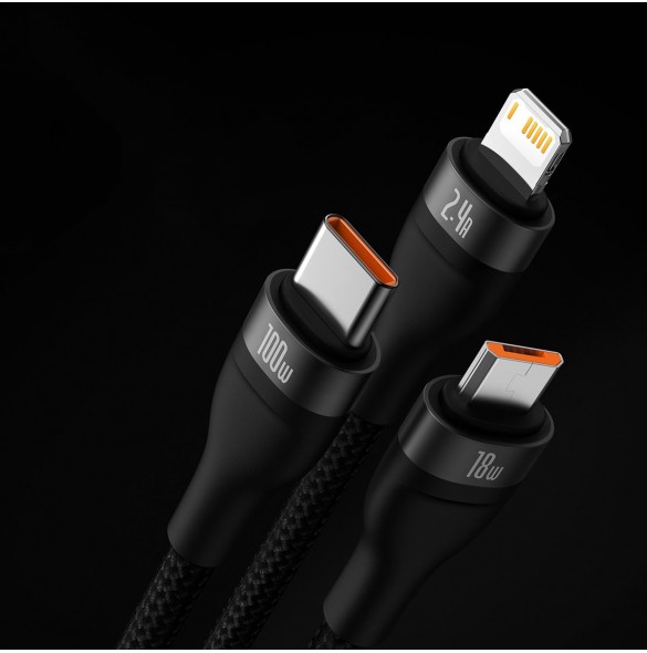 Baseus Flash Series II-kabel USB - USB Typ C / Lightning / micro USB 100 W 1,2 m svart (CASS030001)