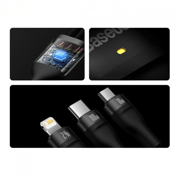 Baseus Flash Series II-kabel USB - USB Typ C / Lightning / micro USB 100 W 1,2 m svart (CASS030001)