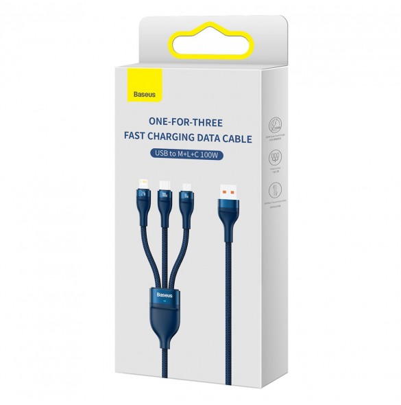 Baseus Flash Series II-kabel USB - USB Typ C / Lightning / micro USB 100 W 1,2 m blå (CASS030003)