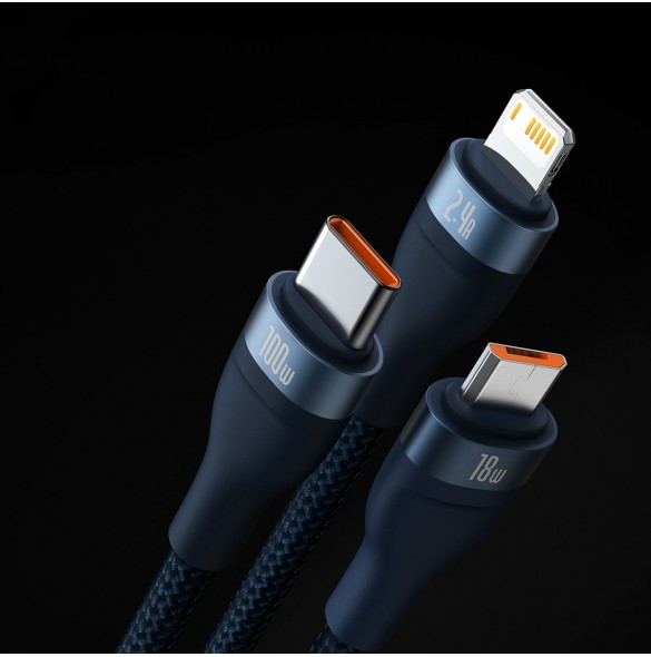 Baseus Flash Series II-kabel USB - USB Typ C / Lightning / micro USB 100 W 1,2 m blå (CASS030003)
