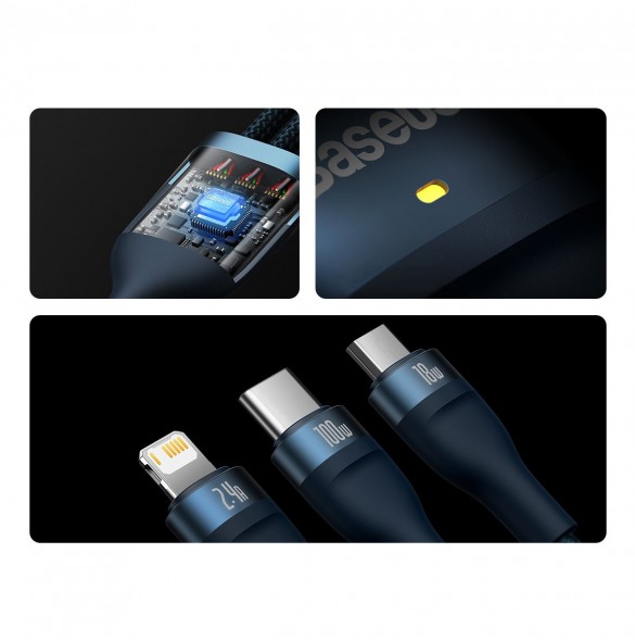 Baseus Flash Series II-kabel USB - USB Typ C / Lightning / micro USB 100 W 1,2 m blå (CASS030003)