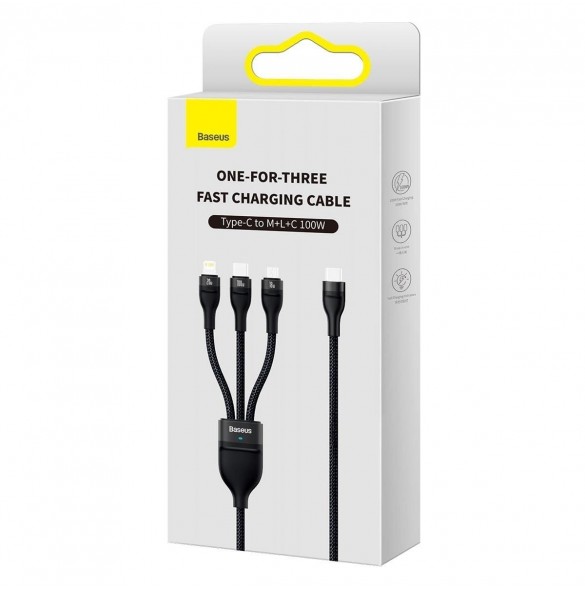 Baseus Flash Series II-kabel USB Typ C - USB Typ C / Lightning / micro USB 100 W 1,5 m svart (CASS030201)