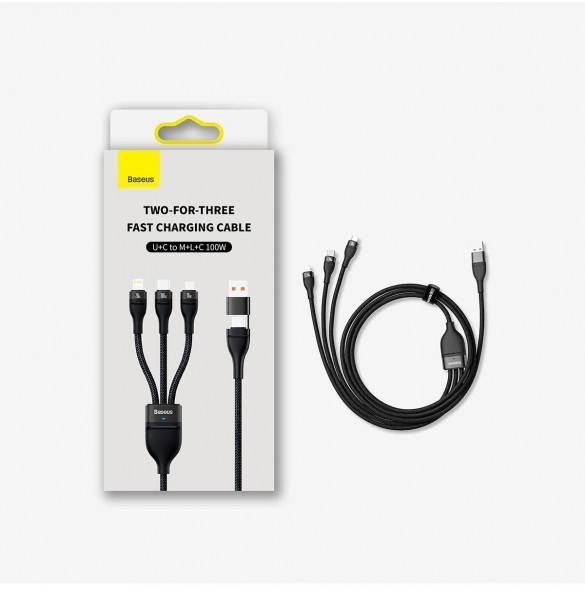 Baseus Flash Series II-kabel USB Typ C / USB Typ A - USB Typ C / Lightning / micro USB 100 W 1,2 m blå (CASS030103)