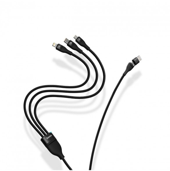 Baseus Flash Series II-kabel USB Typ C / USB Typ A - USB Typ C / Lightning / micro USB 100 W 1,2 m blå (CASS030103)