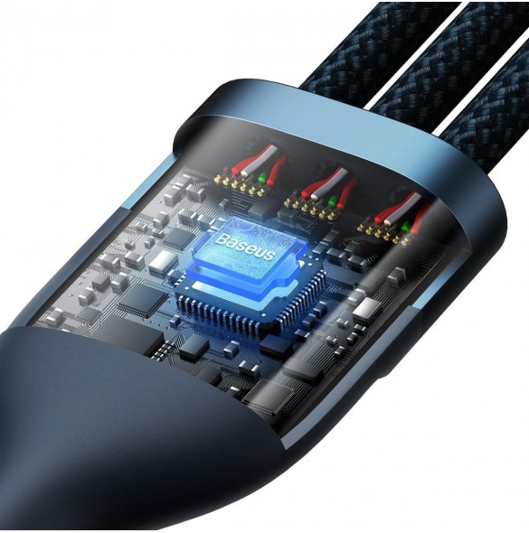 Baseus Flash Series II-kabel USB Typ C / USB Typ A - USB Typ C / Lightning / micro USB 100 W 1,5 m blå (CASS030203)