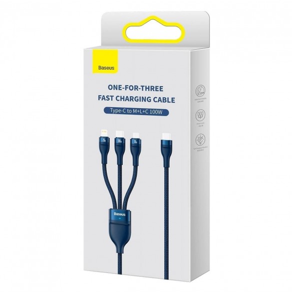 Baseus Flash Series II-kabel USB Typ C / USB Typ A - USB Typ C / Lightning / micro USB 100 W 1,5 m blå (CASS030203)