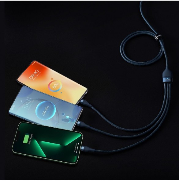 Baseus Flash Series II-kabel USB Typ C / USB Typ A - USB Typ C / Lightning / micro USB 100 W 1,5 m blå (CASS030203)