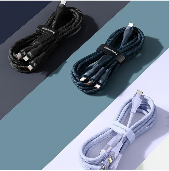 Baseus Flash Series II-kabel USB Typ C / USB Typ A - USB Typ C / Lightning / micro USB 100 W 1,5 m blå (CASS030203)