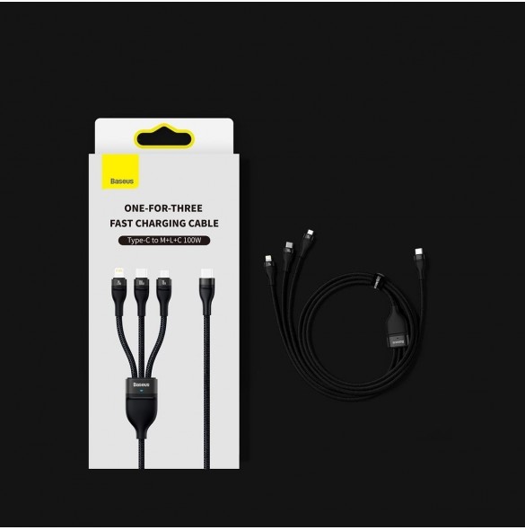 Baseus Flash Series II-kabel USB Typ C / USB Typ A - USB Typ C / Lightning / micro USB 100 W 1,5 m blå (CASS030203)