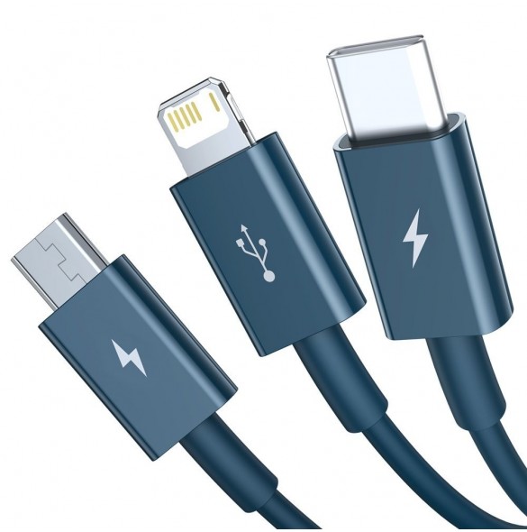 Baseus Superior 3in1 USB-kabel - Lightning / USB Type C / micro USB 3,5 A 1,5 m blå (CAMLTYS-03)