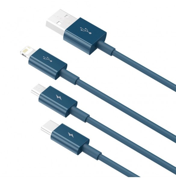 Baseus Superior 3in1 USB-kabel - Lightning / USB Type C / micro USB 3,5 A 1,5 m blå (CAMLTYS-03)