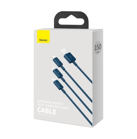 Baseus Superior 3in1 USB-kabel - Lightning / USB Type C / micro USB 3,5 A 1,5 m blå (CAMLTYS-03)