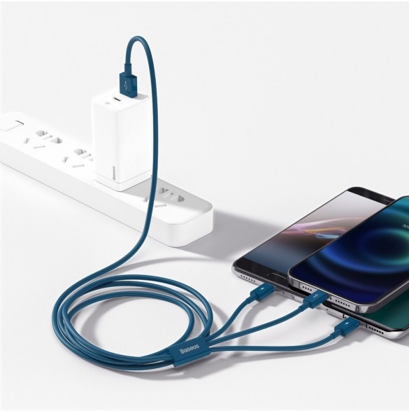 Baseus Superior 3in1 USB-kabel - Lightning / USB Type C / micro USB 3,5 A 1,5 m blå (CAMLTYS-03)