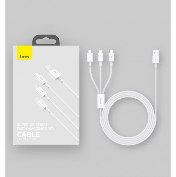 Baseus Superior 3in1 USB-kabel - Lightning / USB Type C / micro USB 3,5 A 1,5 m blå (CAMLTYS-03)