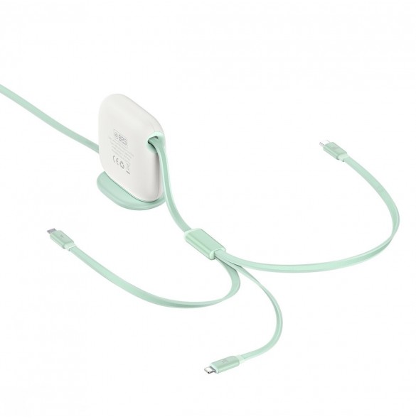 Baseus Traction Series 3-i-1 infällbar kabel USB Typ C - micro USB / USB Typ C / Lightning Power Delivery 100W 1,7 m grön (CAQY0