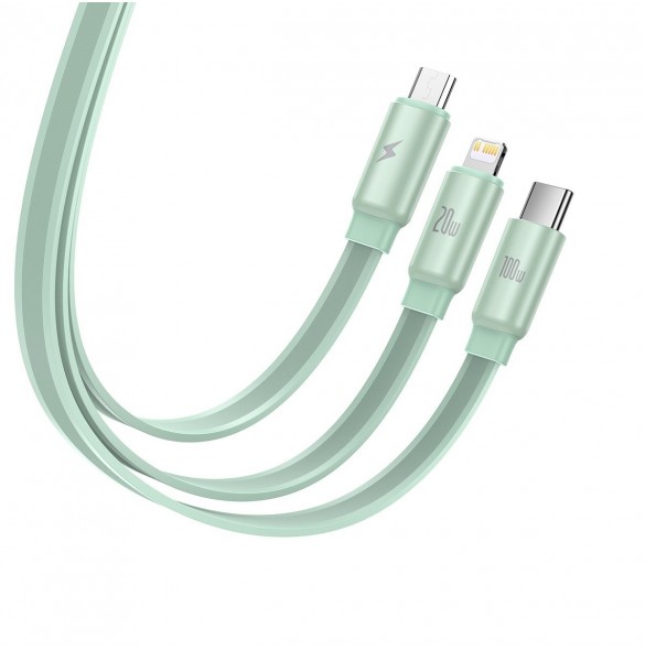 Baseus Traction Series 3-i-1 infällbar kabel USB Typ C - micro USB / USB Typ C / Lightning Power Delivery 100W 1,7 m grön (CAQY0