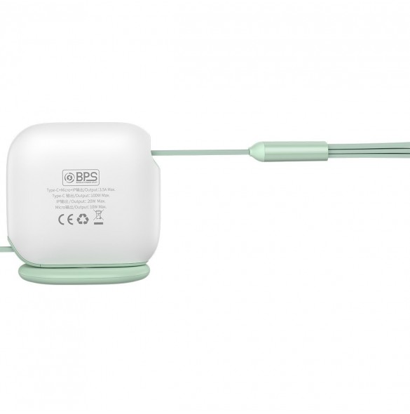 Baseus Traction Series 3-i-1 infällbar kabel USB Typ C - micro USB / USB Typ C / Lightning Power Delivery 100W 1,7 m grön (CAQY0