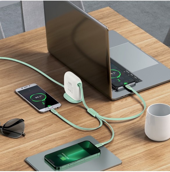 Baseus Traction Series 3-i-1 infällbar kabel USB Typ C - micro USB / USB Typ C / Lightning Power Delivery 100W 1,7 m grön (CAQY0