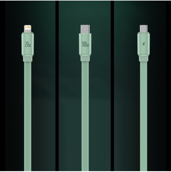 Baseus Traction Series 3-i-1 infällbar kabel USB Typ C - micro USB / USB Typ C / Lightning Power Delivery 100W 1,7 m grön (CAQY0