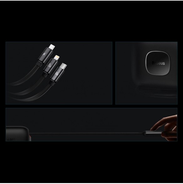 Baseus Traction Series 3-i-1 infällbar kabel USB Typ C - micro USB / USB Typ C / Lightning Power Delivery 100W 1,7 m grön (CAQY0