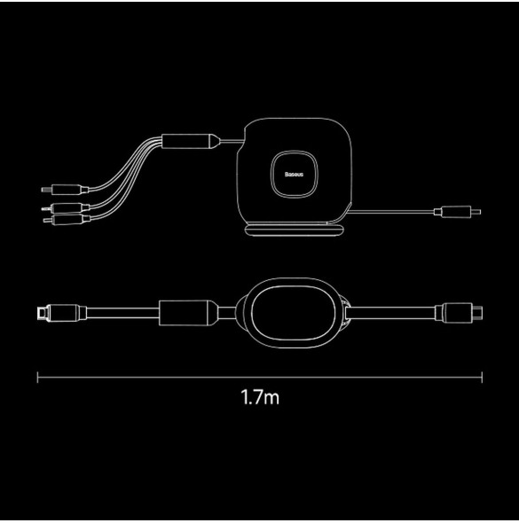 Baseus Traction Series 3-i-1 infällbar kabel USB Typ C - micro USB / USB Typ C / Lightning Power Delivery 100W 1,7 m grön (CAQY0