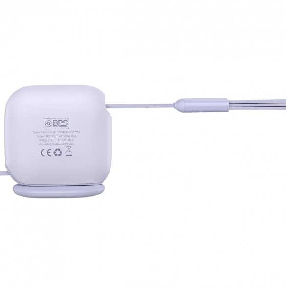 Baseus Traction Series 3-i-1 infällbar kabel USB Typ C - micro USB / USB Typ C / Lightning Power Delivery 100W 1,7m lila (CAQY00