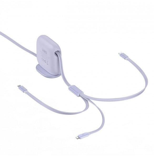 Baseus Traction Series 3-i-1 infällbar kabel USB Typ C - micro USB / USB Typ C / Lightning Power Delivery 100W 1,7m lila (CAQY00
