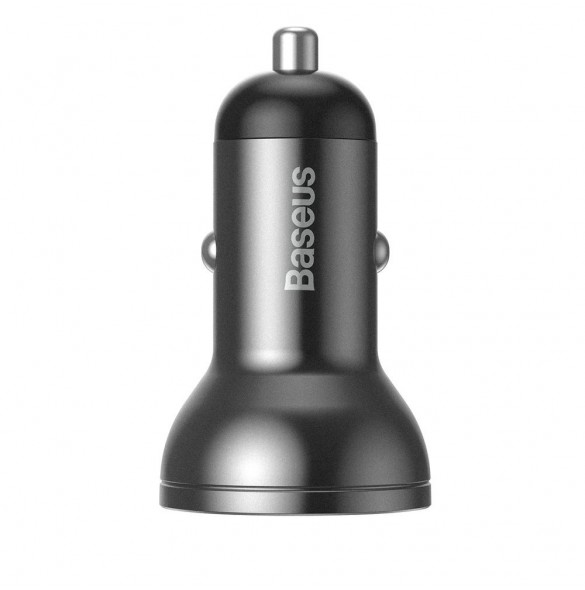Baseus 2x USB 4.8A 24W billaddare med LCD + 3in1 kabel USB - USB Typ C / micro USB / Lightning 1.2m svart (TZCCBX-0G)