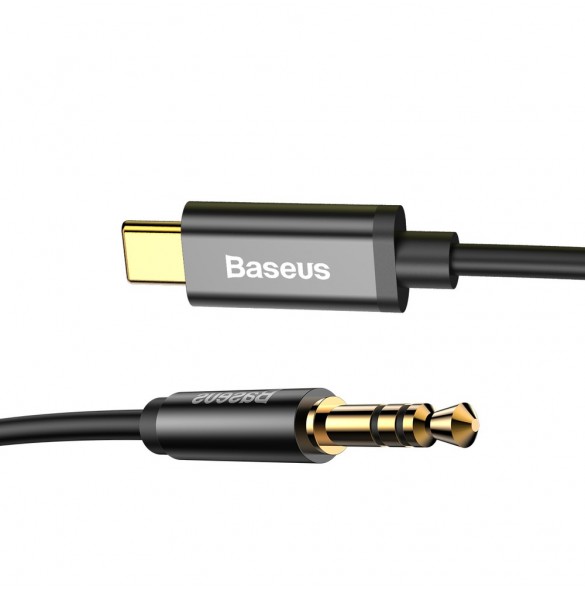 Baseus stereoljudkabel AUX 3,5 mm minijack - USB Typ C för surfplatta 120cm svart (CAM01-01)